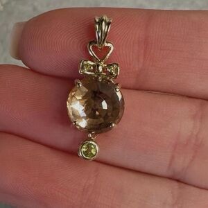 Solid 10k gold Spinel, Peridot and Diamond pendant